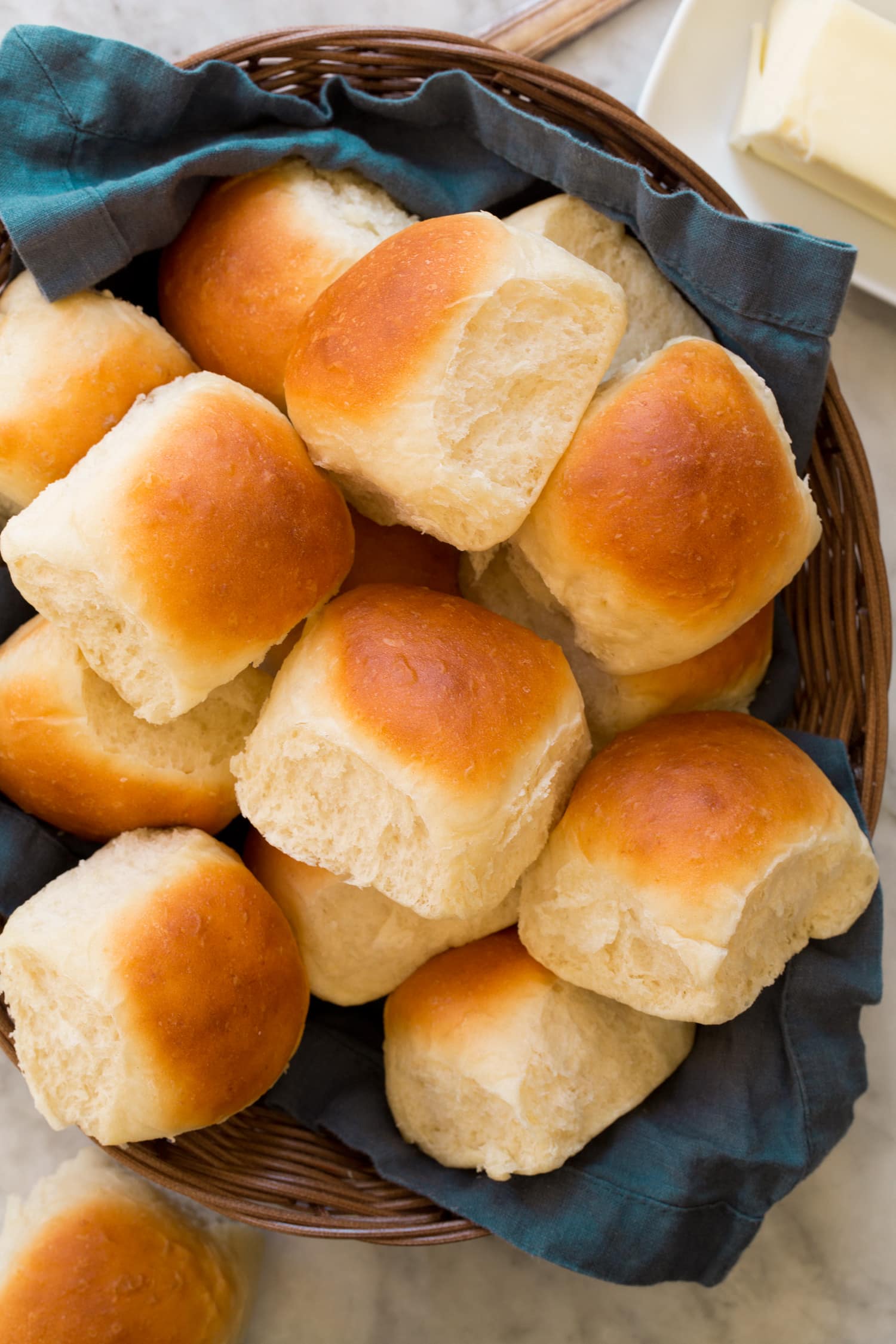 One Hour Dinner Rolls Dinner rolls shown from above.