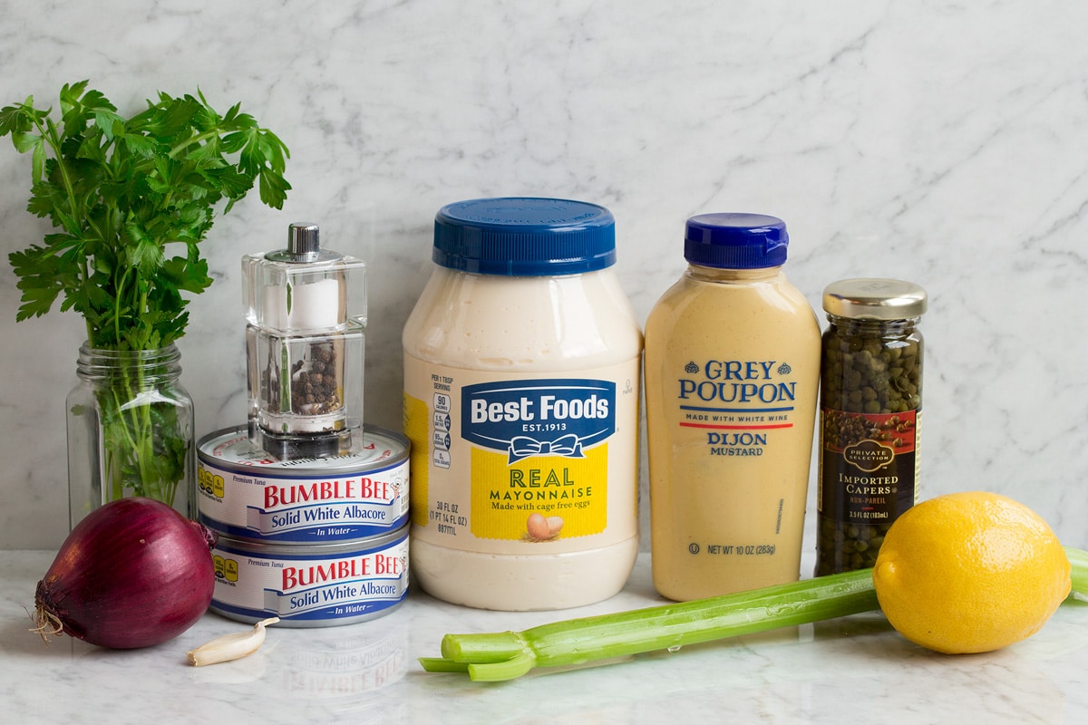 Tuna Salad Ingredients used to make tuna salad.