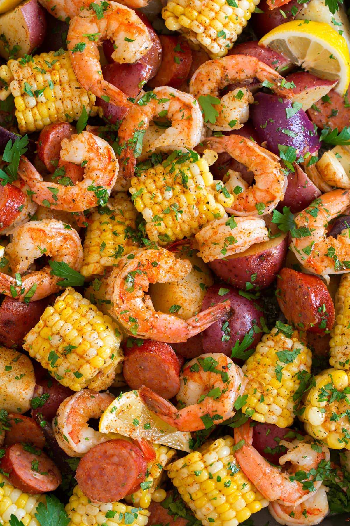 Shrimp Boil Close up image of shrimp boil.