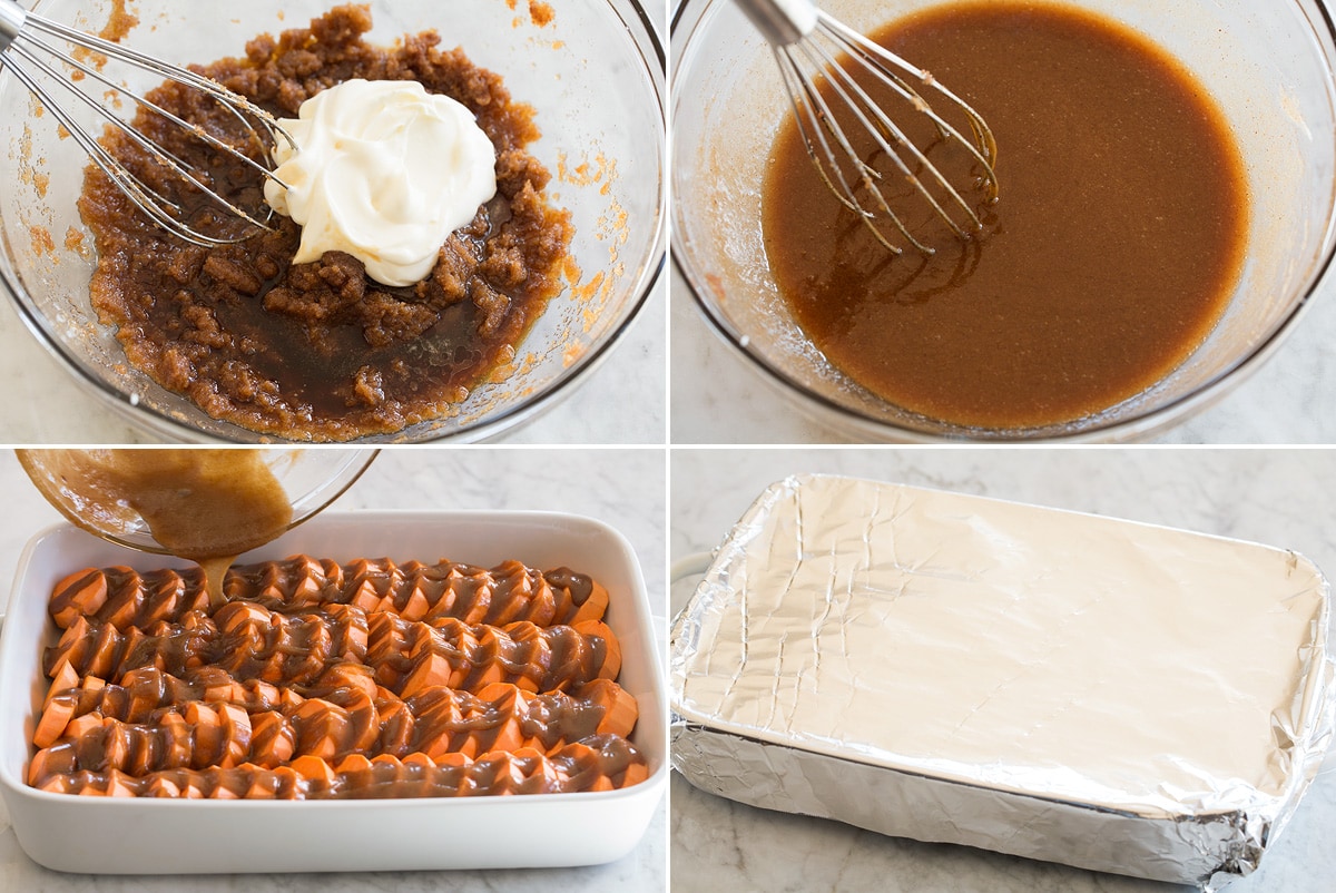 Candied Yams Collage image of last four steps to make candied yams.