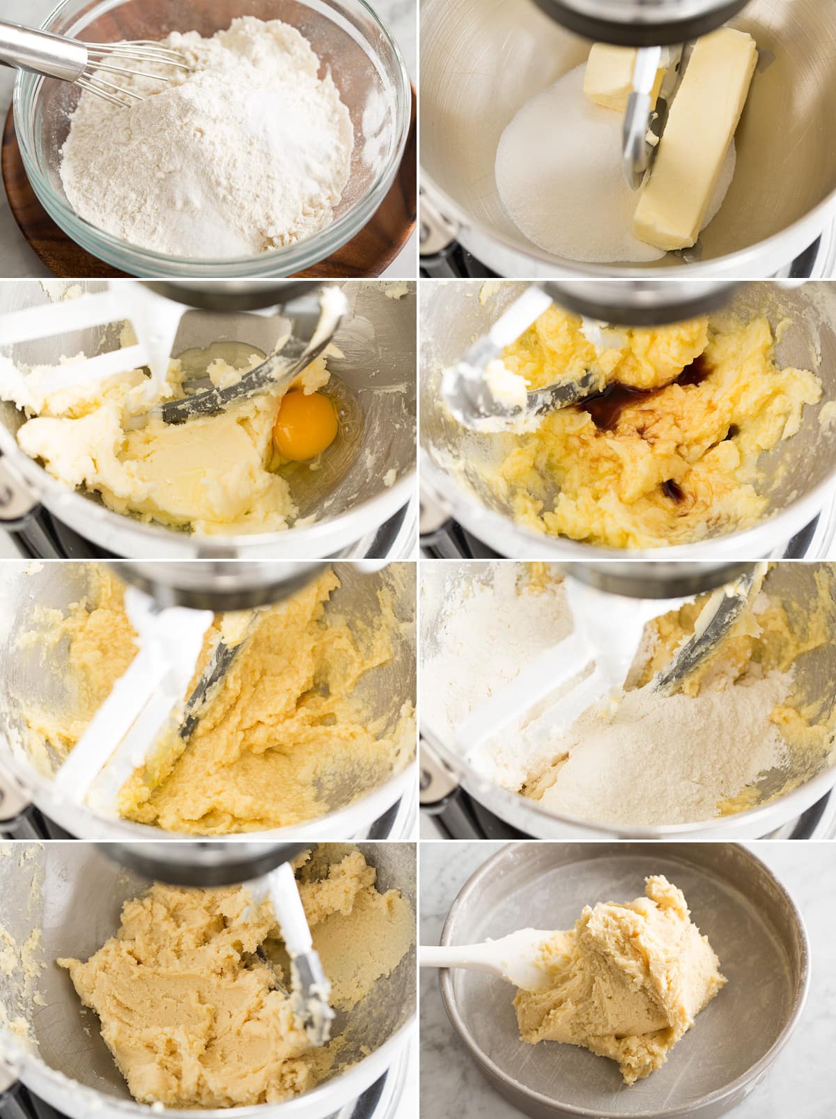 Christmas Tree Cookies Collage of eight images showing how to make Christmas tree cookie dough.