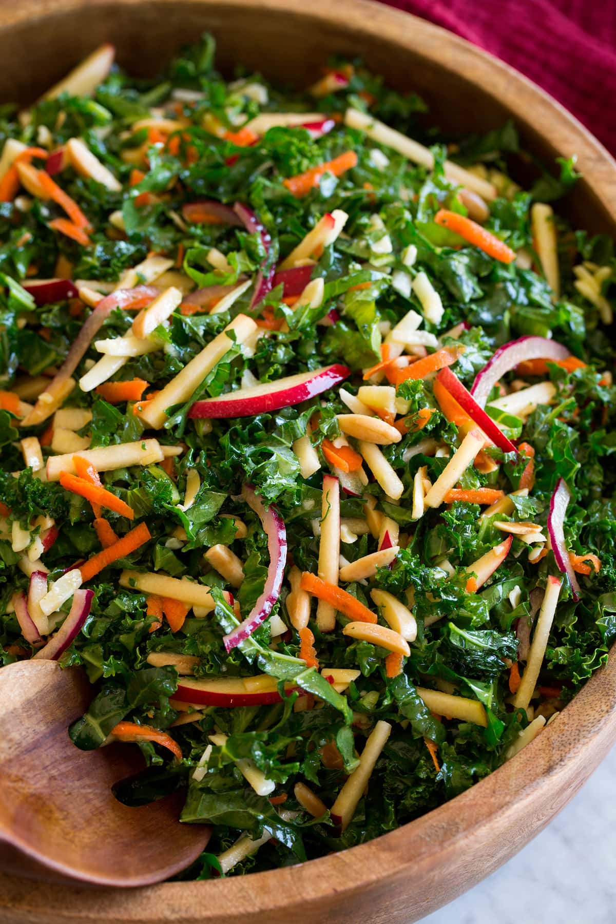 Kale Salad Photo: Shredded kale salad shown close up on a bowl.