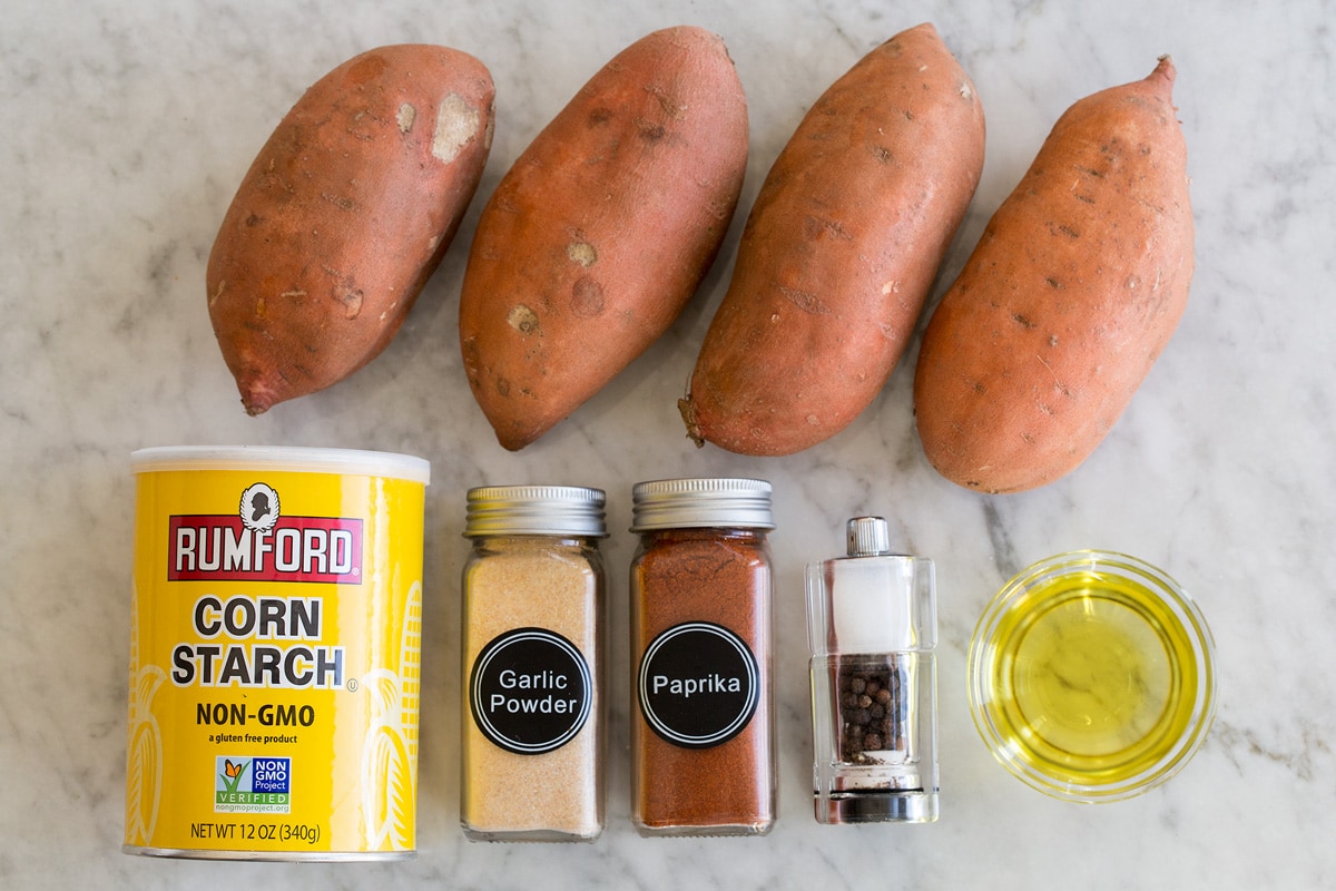Baked Sweet Potato Fries Photo of ingredients used to make sweet potato fries.