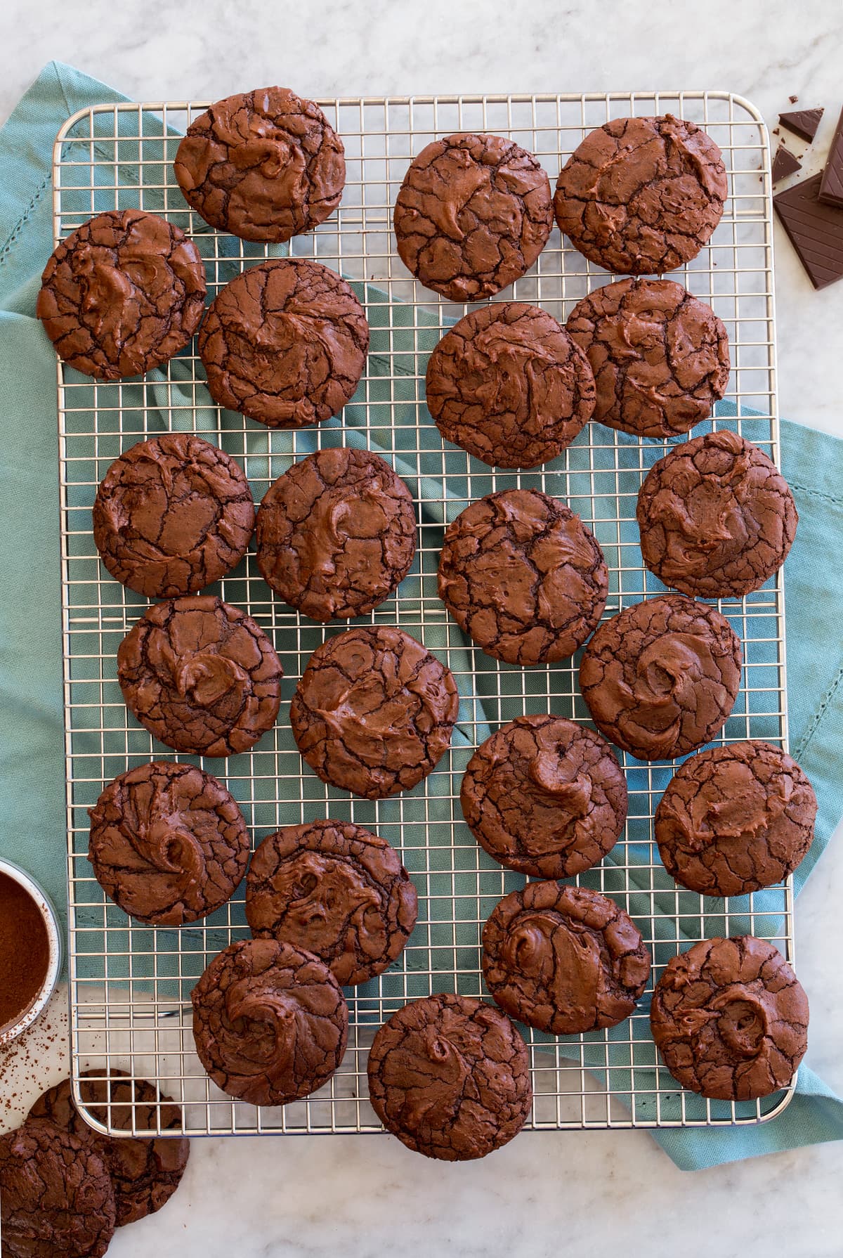 Brownie Cookies Chocolate brownie cookies on a cooling rack