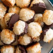 Coconut macaroons shown close up from above.