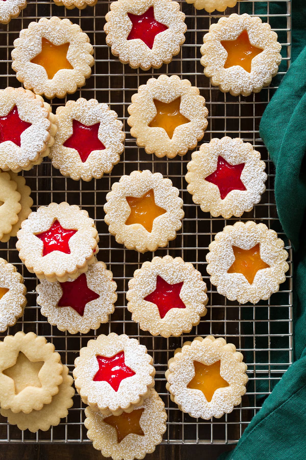 Linzer Cookies Overhead photo of almond linzer cookies.