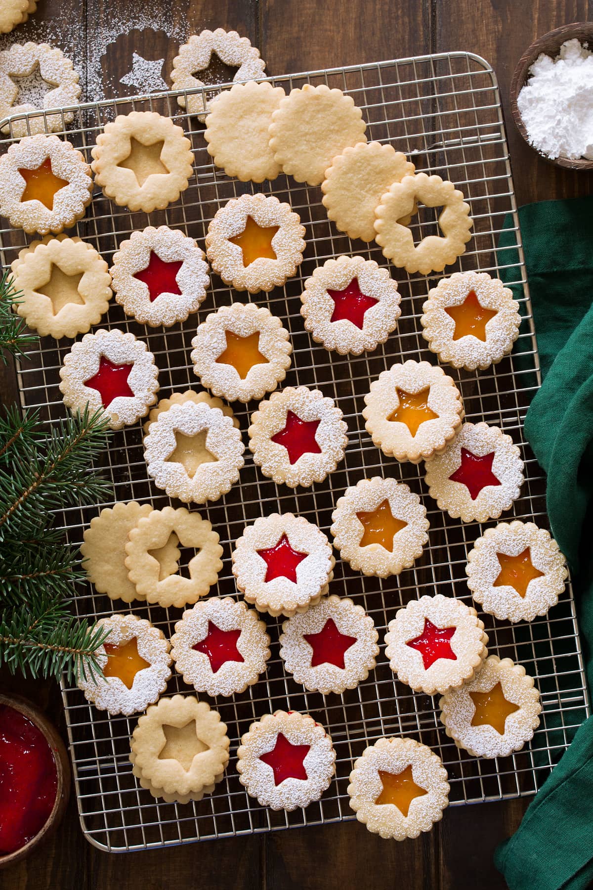 Linzer Cookies Linzer cookies on a wire cooling rack.