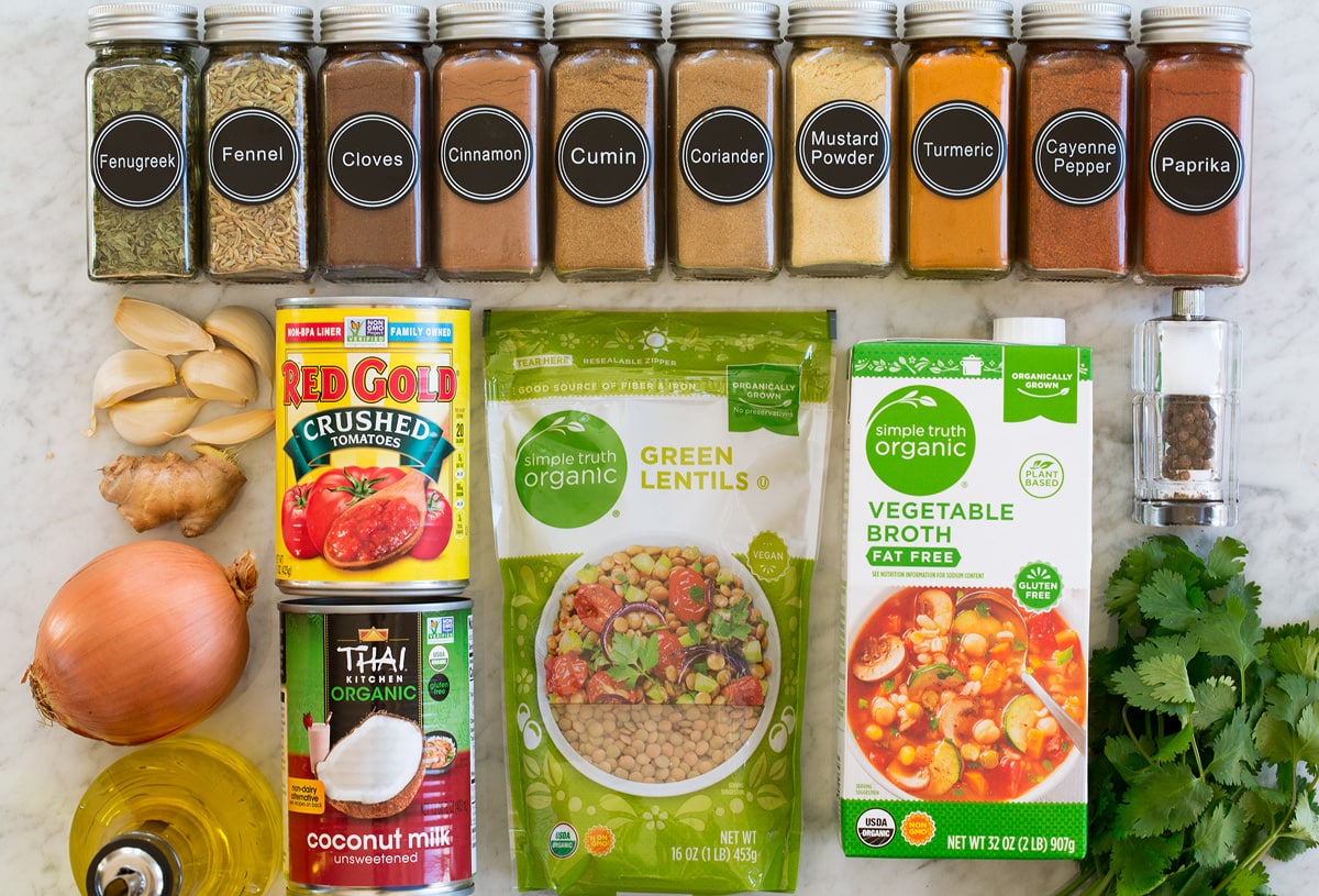 Lentil Curry Photo of ingredients used to make lentil curry.