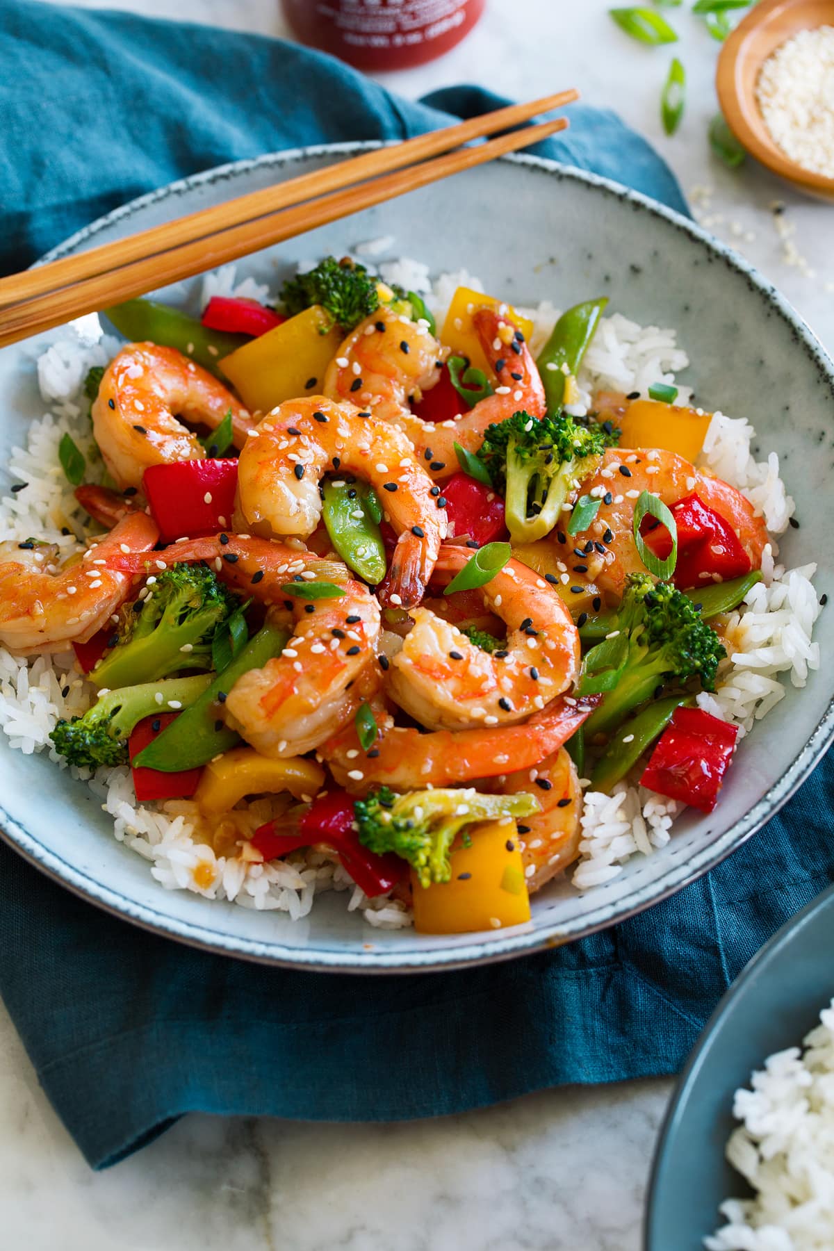 Shrimp Stir Fry Shrimp stir fry with vegetables and rice.