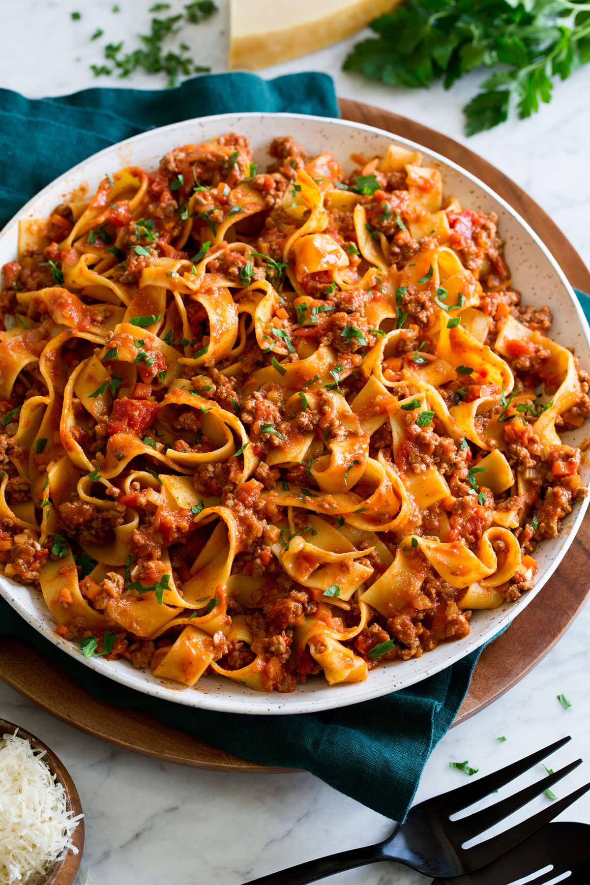 Bolognese Sauce Bolognese sauce tossed with pappardelle pasta.