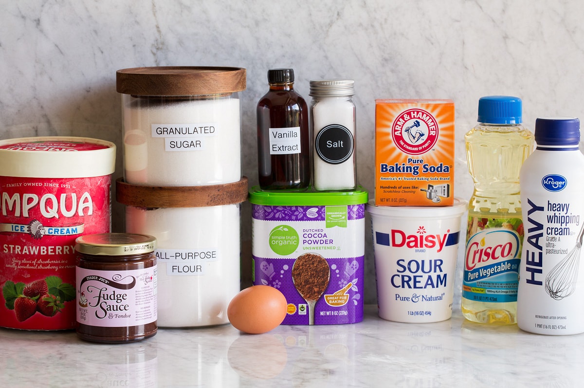 Ice Cream Cake Ingredients needed to make ice cream cake shown.