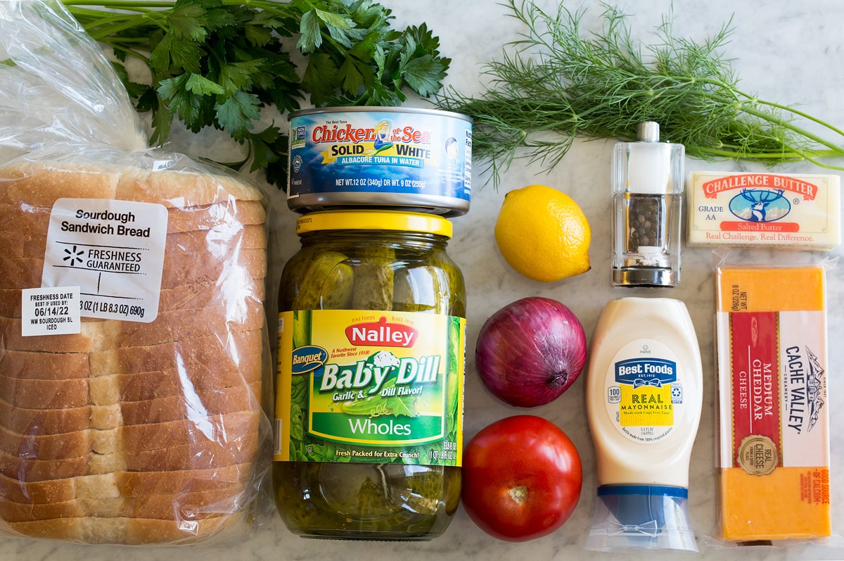 Tuna Melts Ingredients for tuna melts.