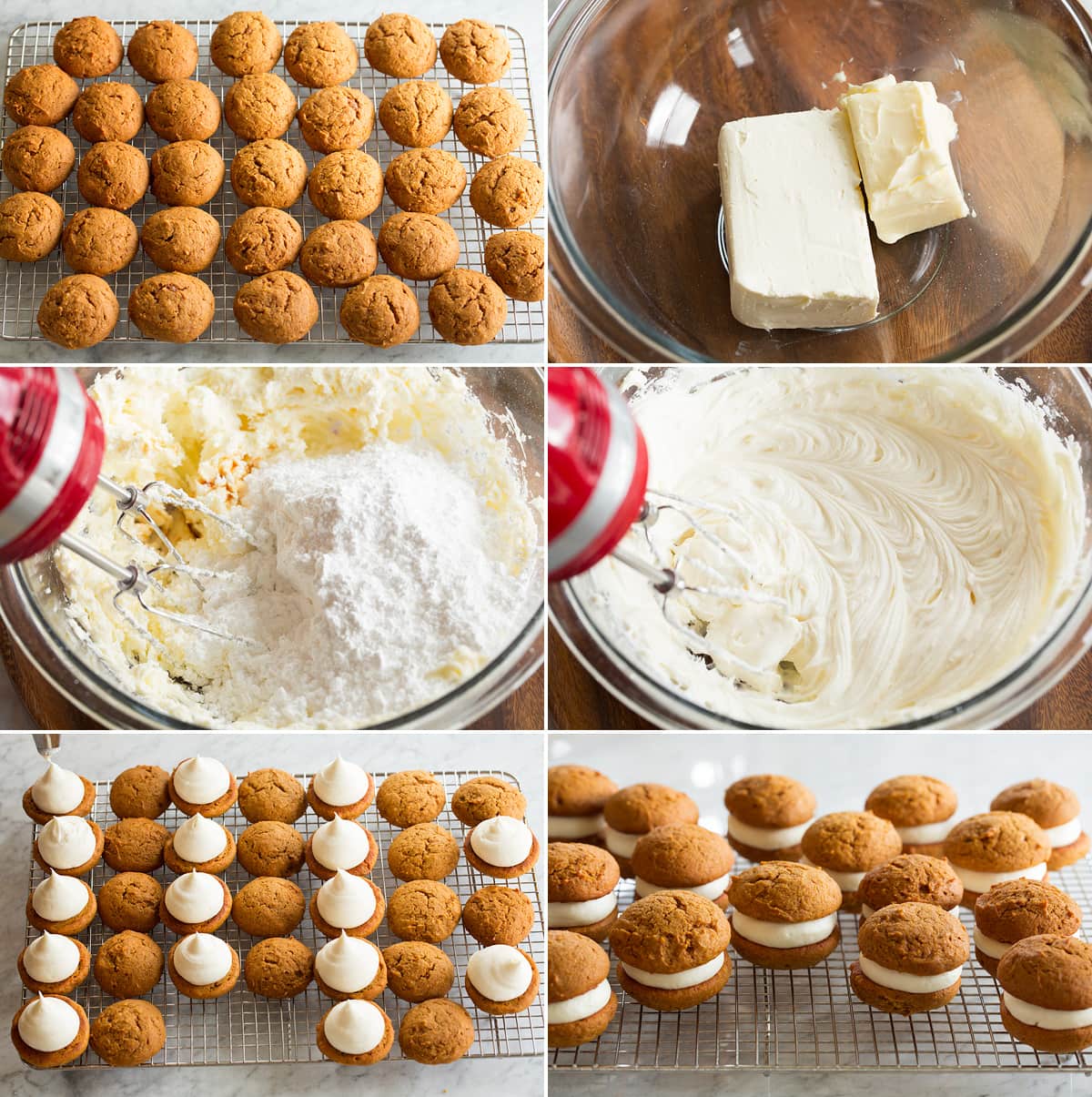 Pumpkin Whoopie Pies Steps of making cream cheese frosting filling for whoopie pies and filling cookies.