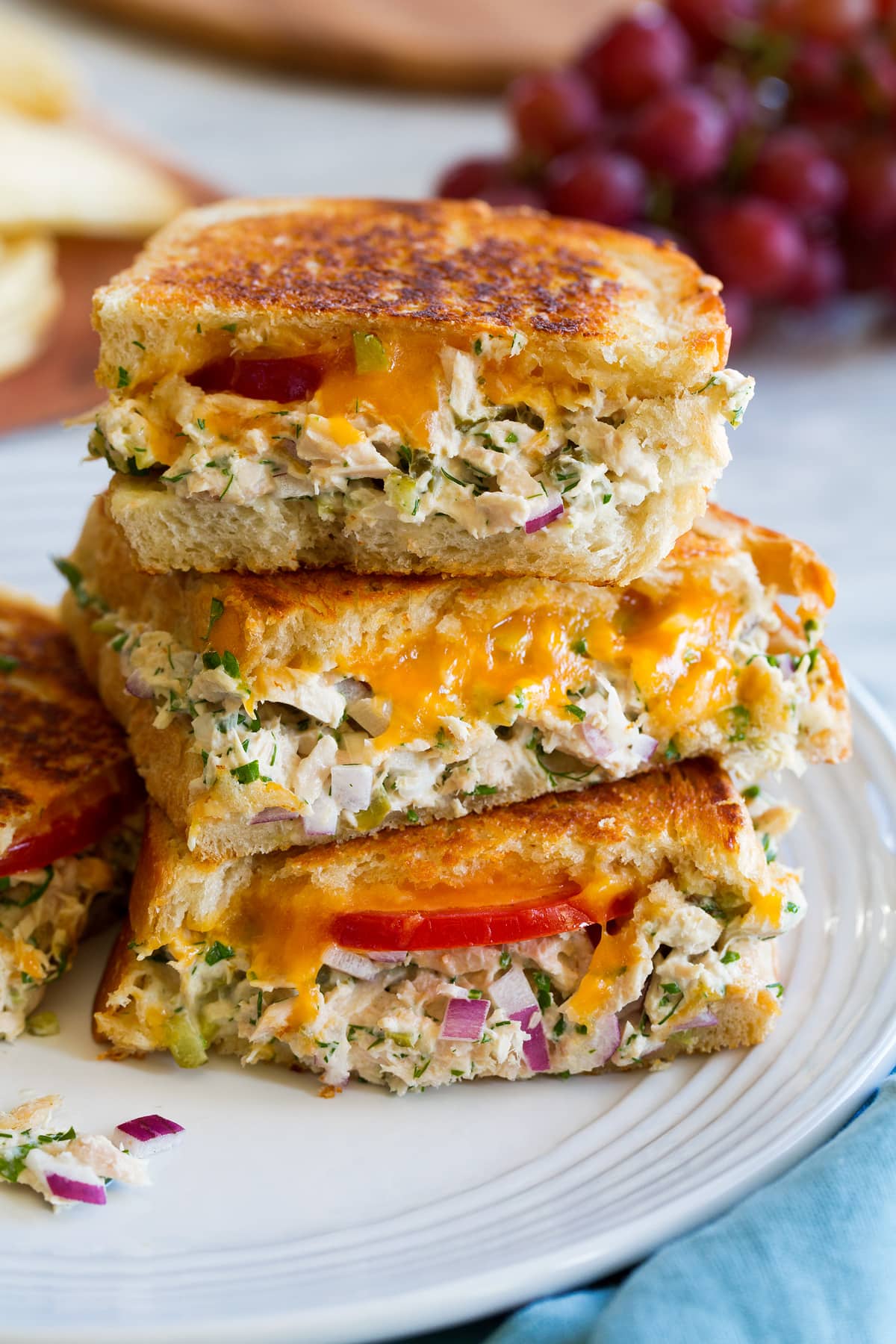 Tuna Melt Stacked tuna melt sandwiches.