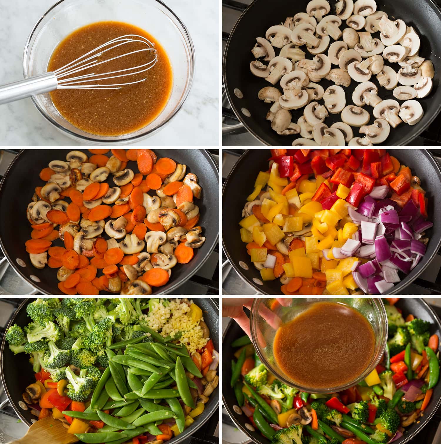 Vegetable Stir Fry Collage of six photos showing how to make vegetable stir fry.