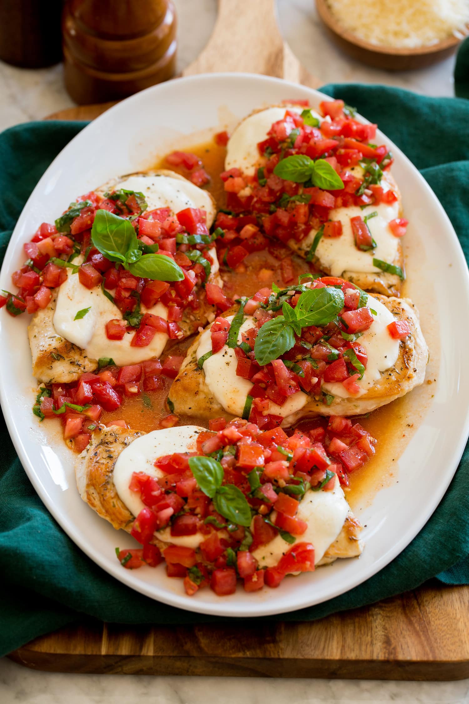 Bruschetta Chicken Pan seared bruschetta chicken with fresh mozzarella.