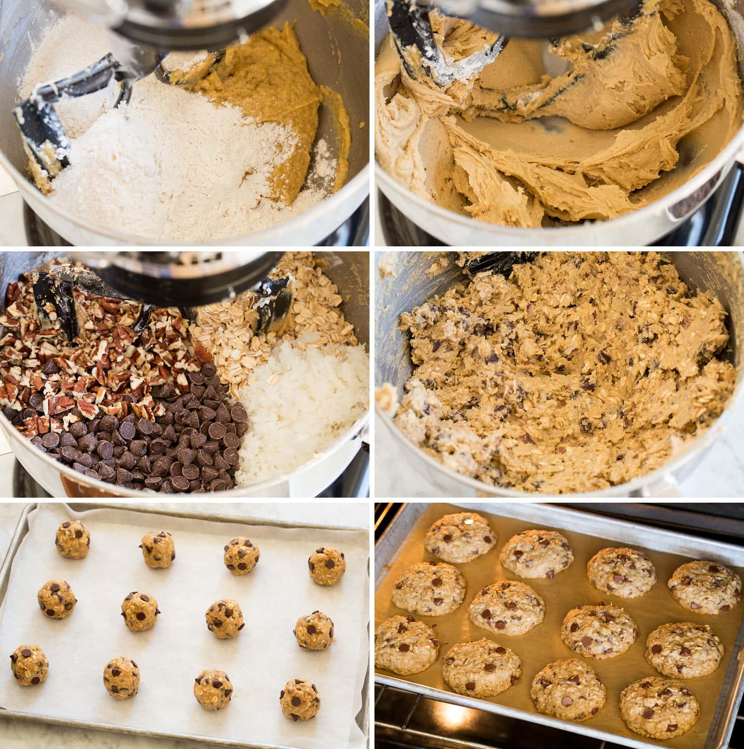 Cowboy Cookies Continued steps of making cowboy cookie dough and baking on cookie sheet.