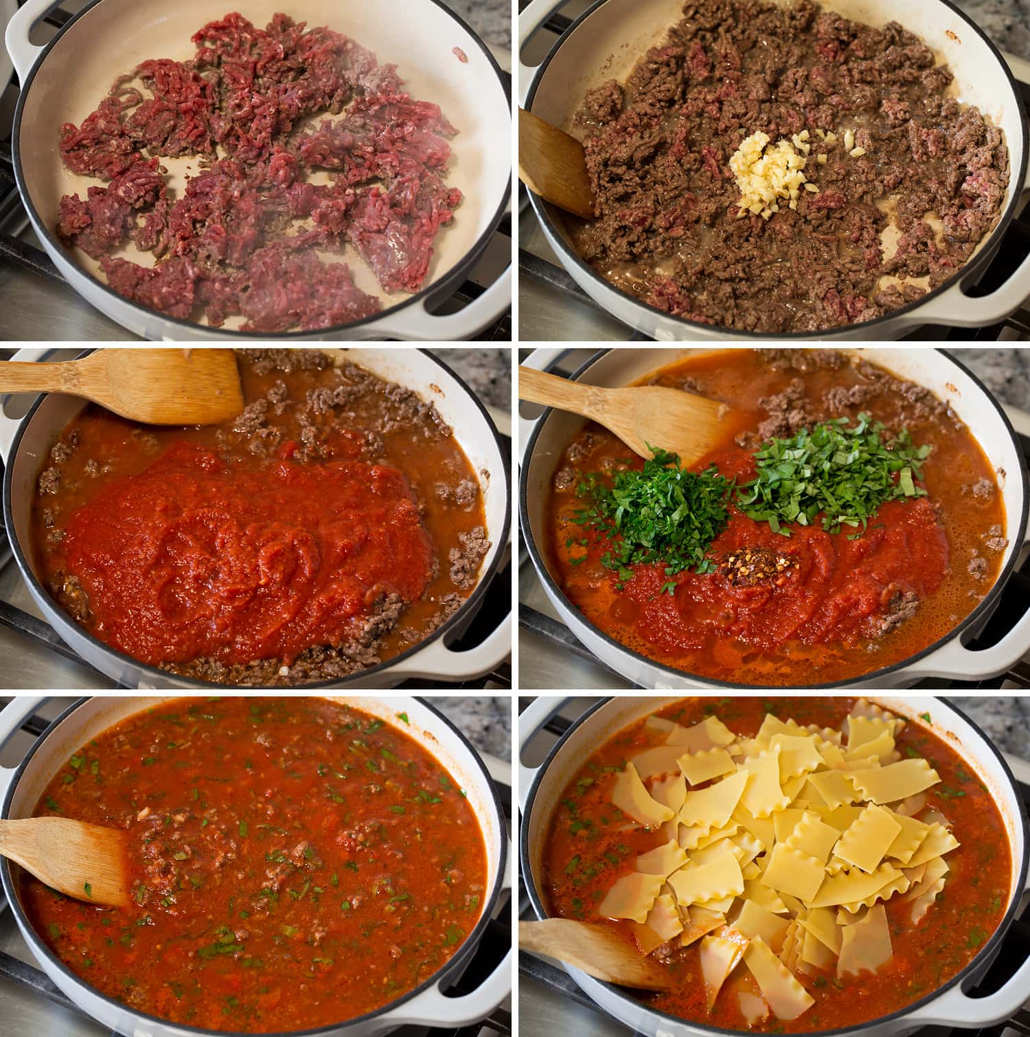 Skillet Lasagna How to make one pot skillet lasagna on the stovetop steps.