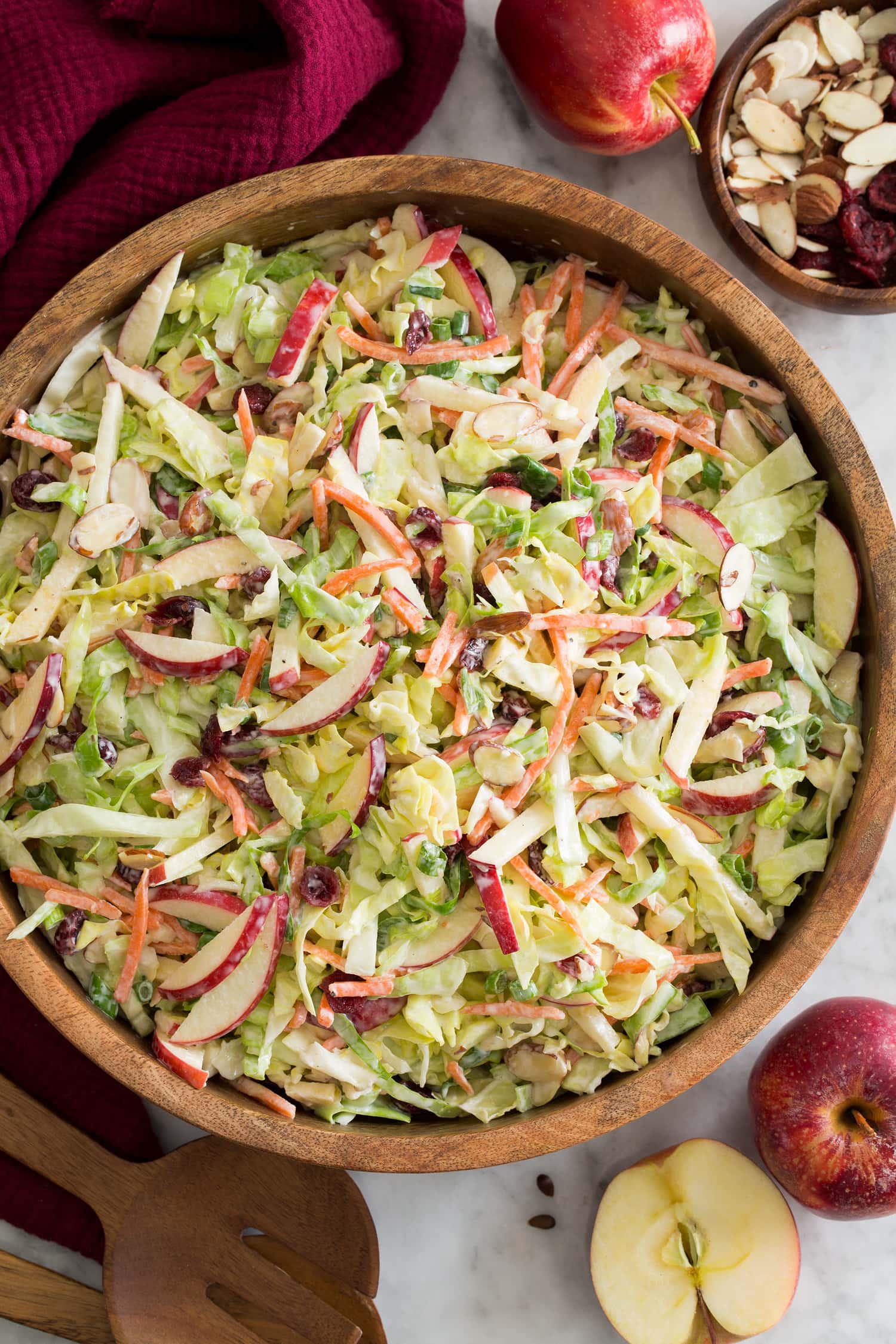 Apple Slaw Overhead photo of coleslaw with apples.