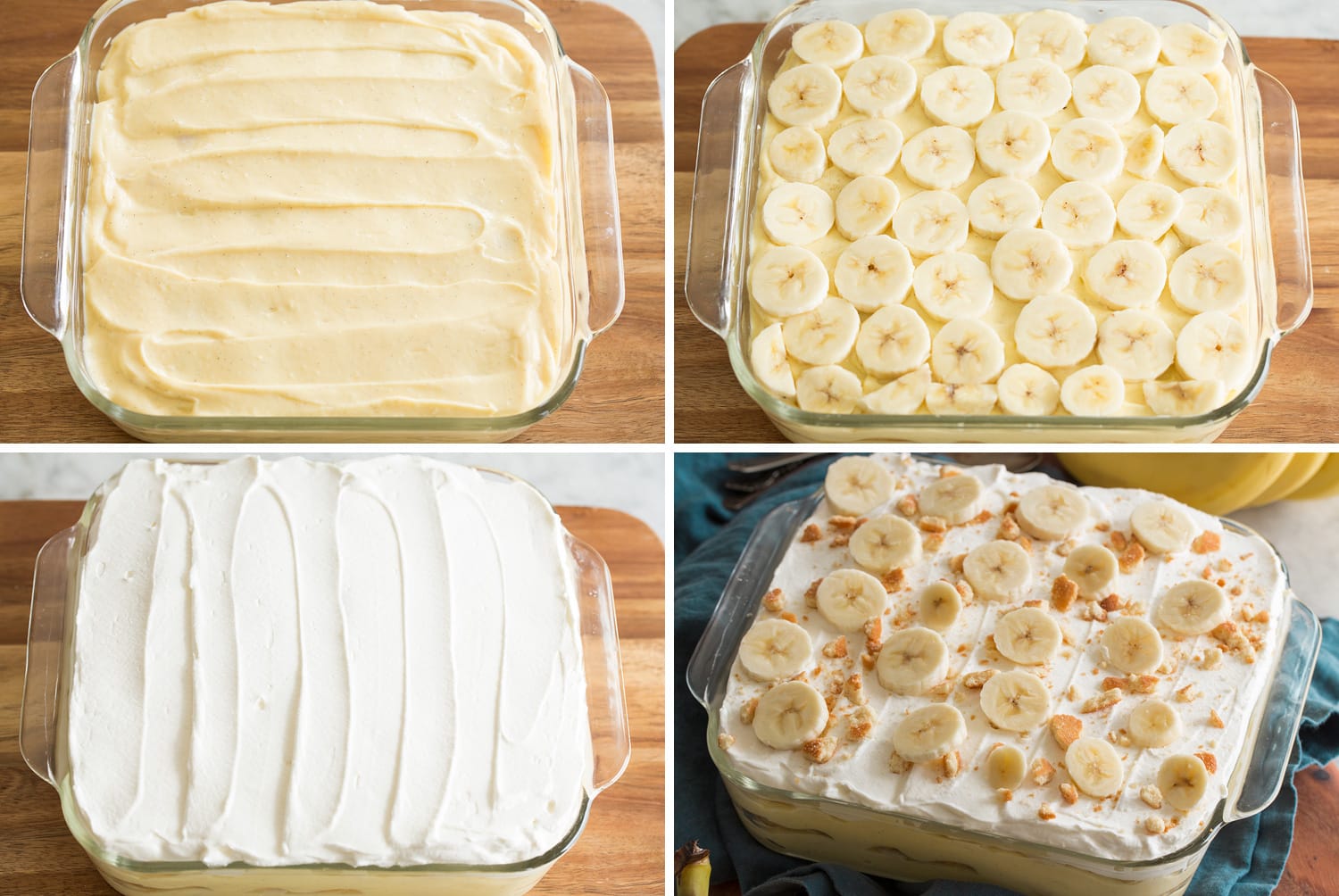 Banana Pudding Continued steps showing layering of banana pudding in pan.