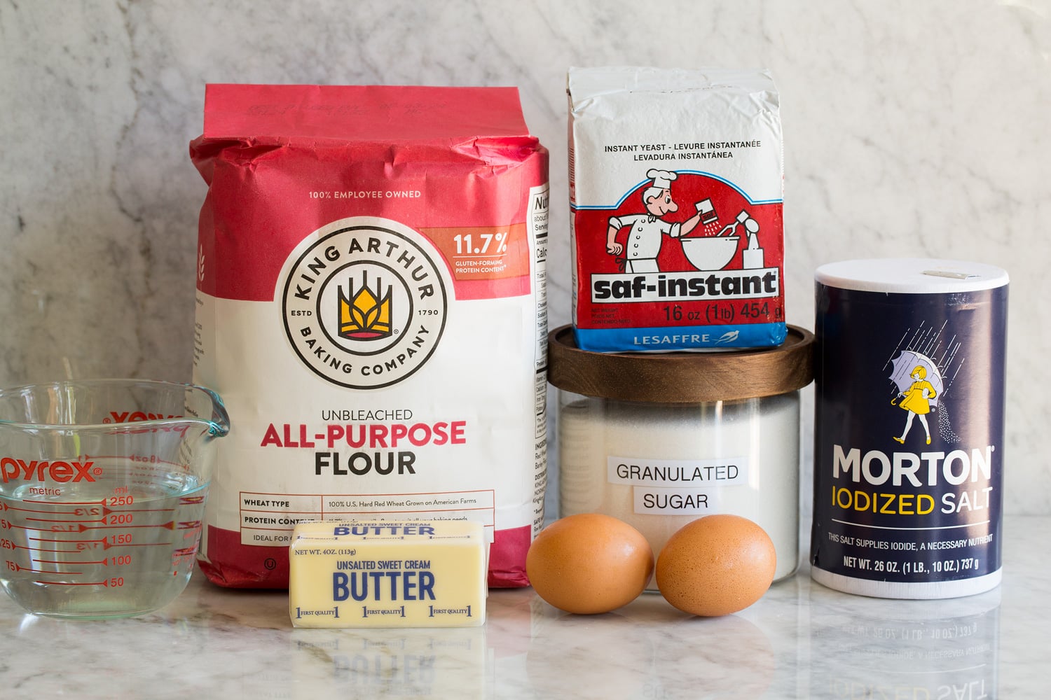 Homemade Hamburger Buns Ingredients used to make burger buns.