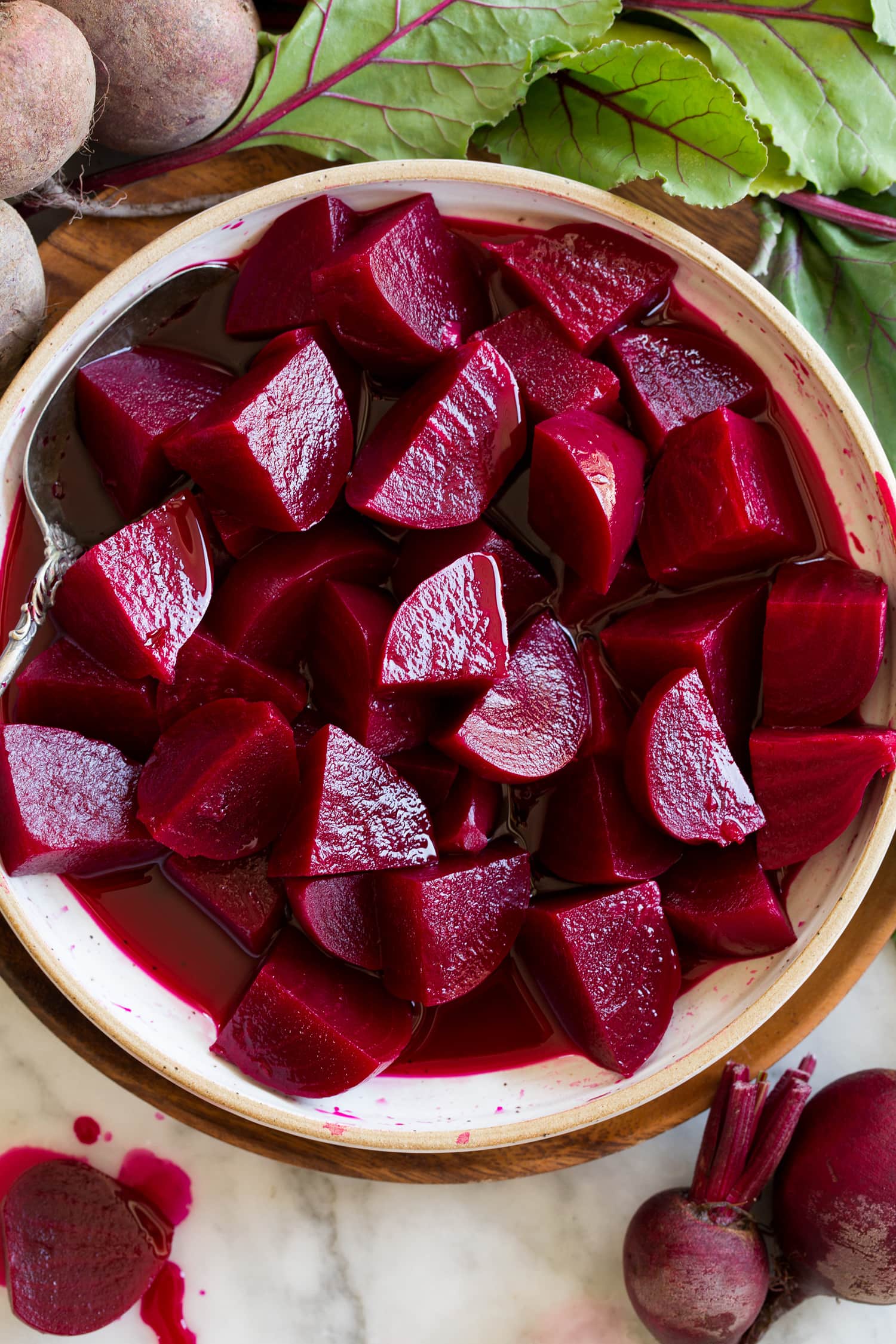 Pickled Beets {Easy Refrigerator Method} Overhead photo of fresh pickled beets.