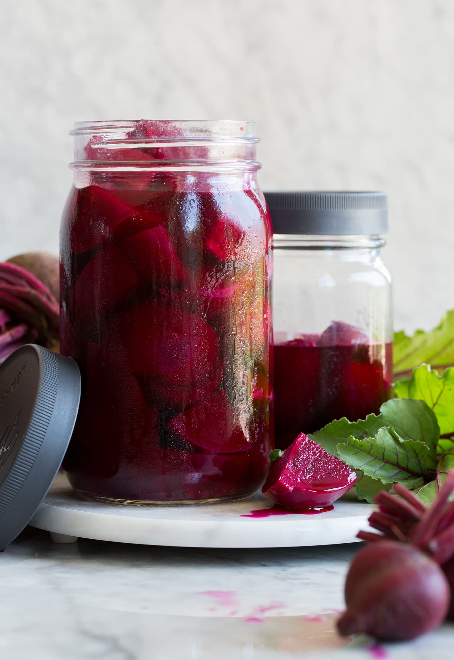 Pickled Beets {Easy Refrigerator Method} Refrigerator pickled beets in two jars.