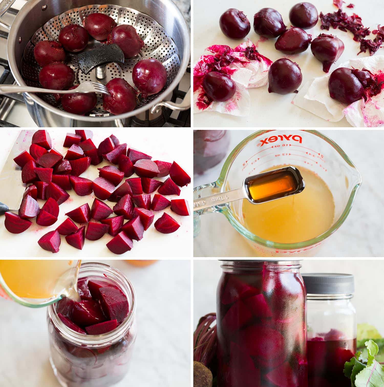Pickled Beets {Easy Refrigerator Method} Steps showing how to make pickled beets.
