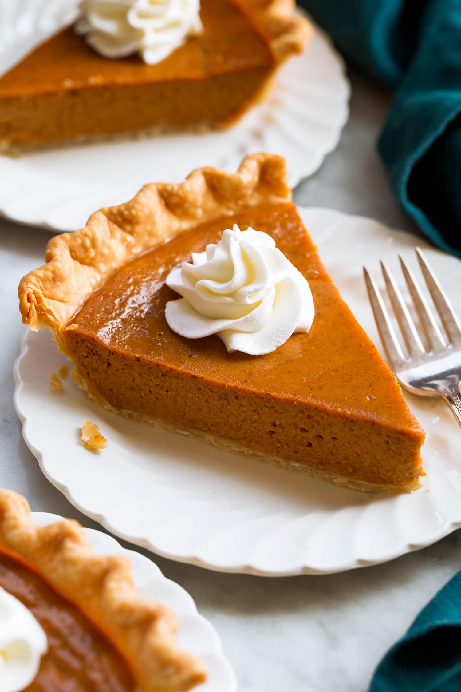Easy Pumpkin Pie Slice of homemade easy 5 ingredient pumpkin pie.