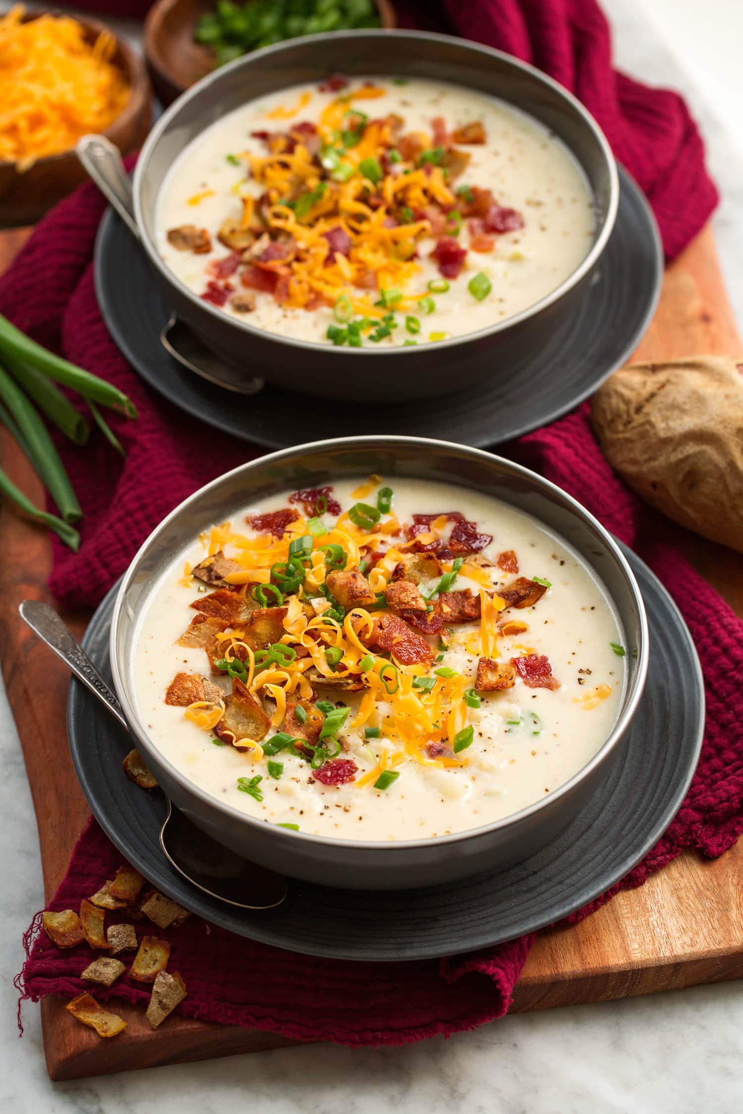 Baked Potato Soup Two servings of baked potato soup.