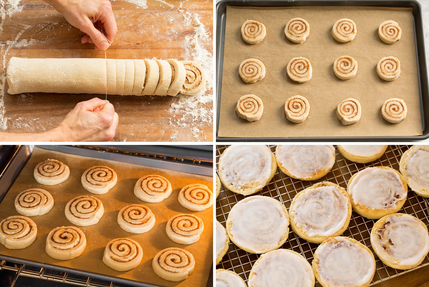 Cinnamon Roll Cookies Slicing and baking cinnamon roll cookies.