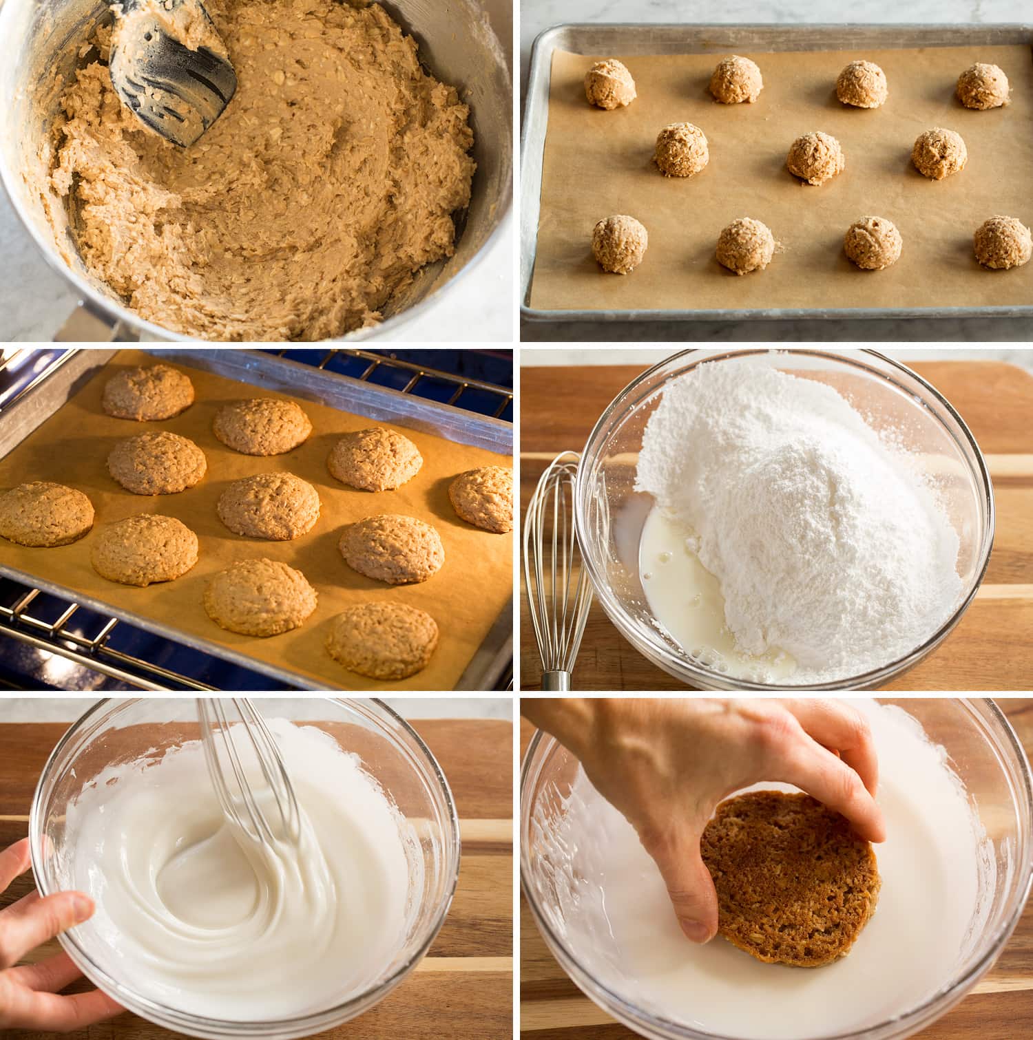 Iced Oatmeal Cookies Steps for shaping, baking and icing oatmeal cookies.