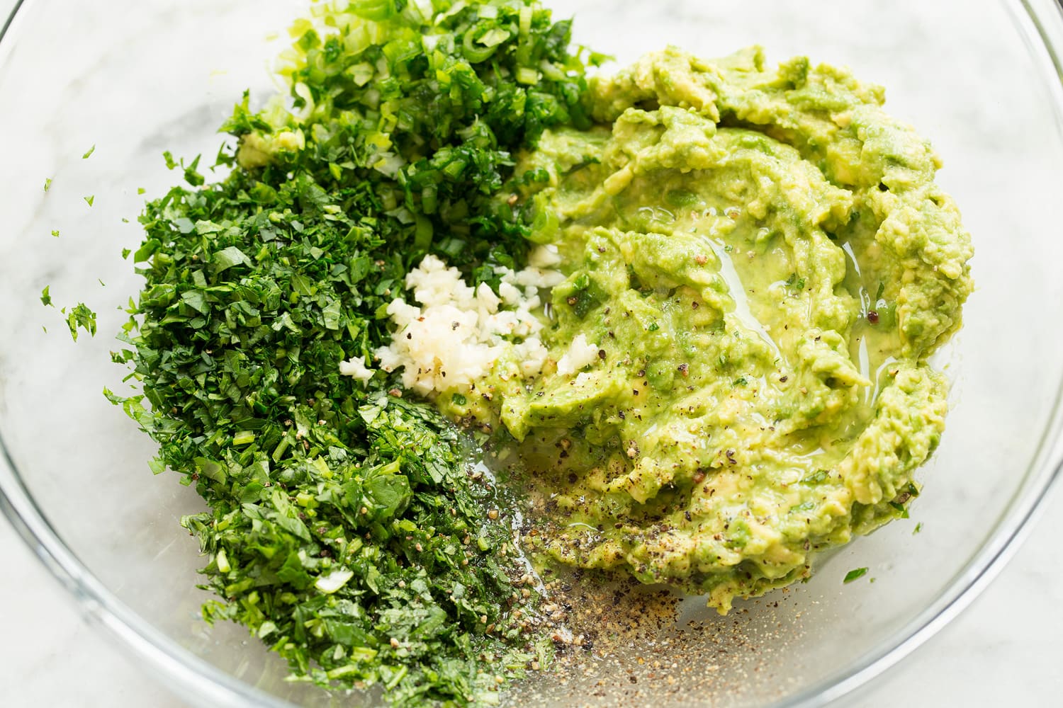 Avocado Chicken Salad Mashed avocado, herb and lime mixture.