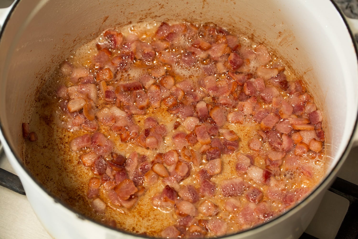 Black Bean Soup Bacon after cooking in pot.