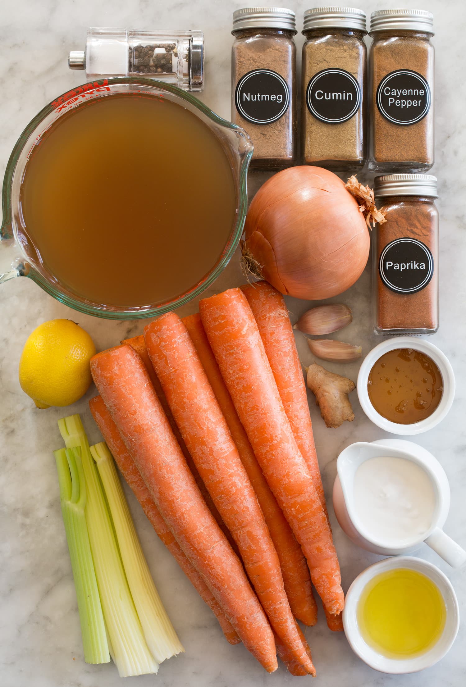 Carrot Soup Carrot soup recipe ingredients shown.