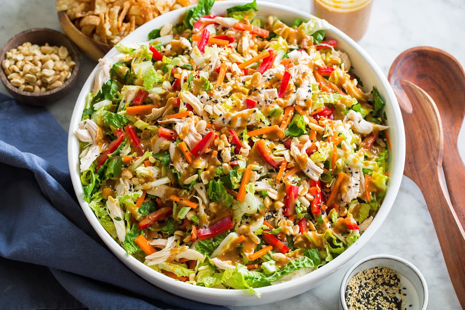 Chinese Chicken Salad Completed Chinese chicken salad shown after tossing and adding dressing.