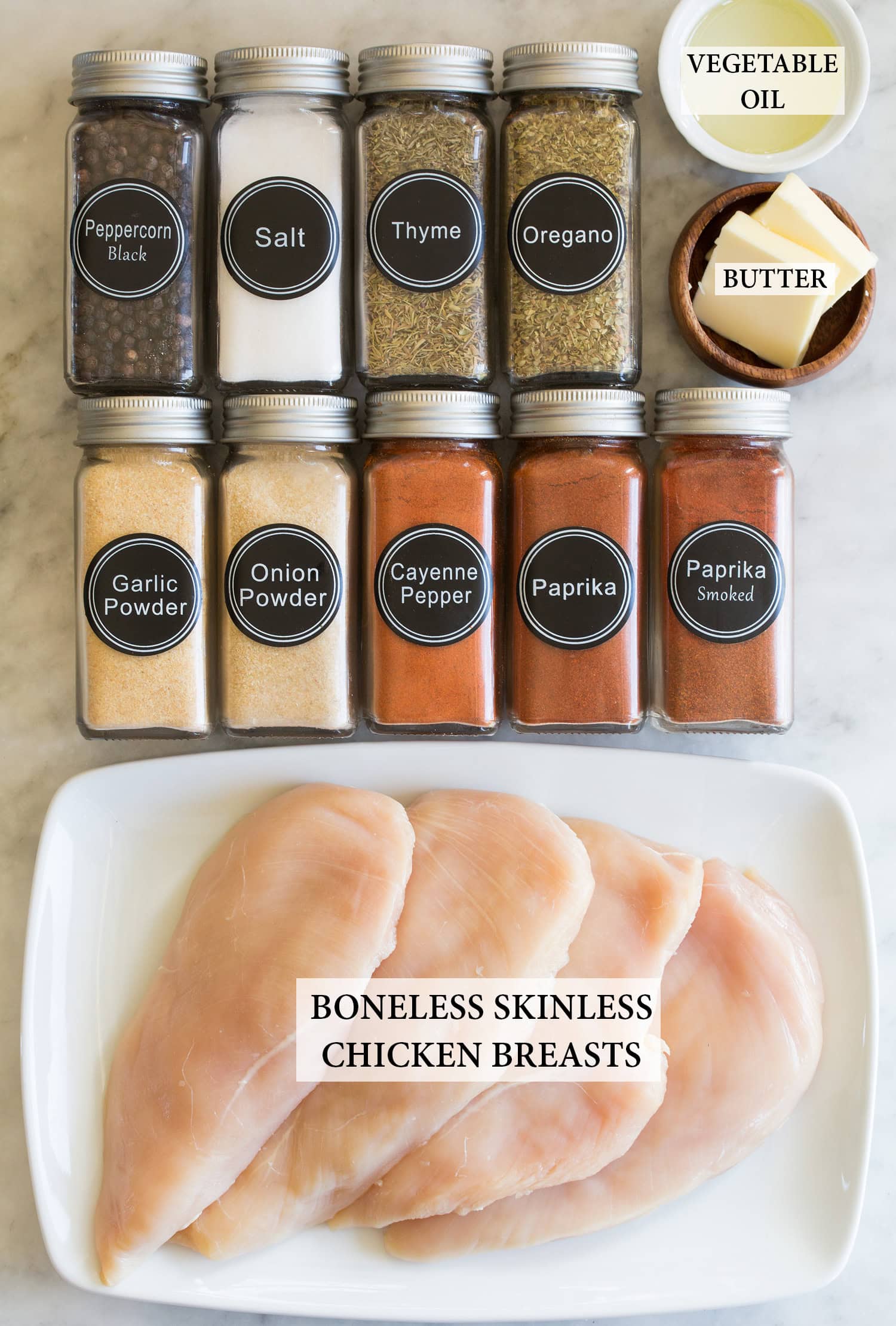 Blackened Chicken Breasts Ingredients used to make blackened chicken.