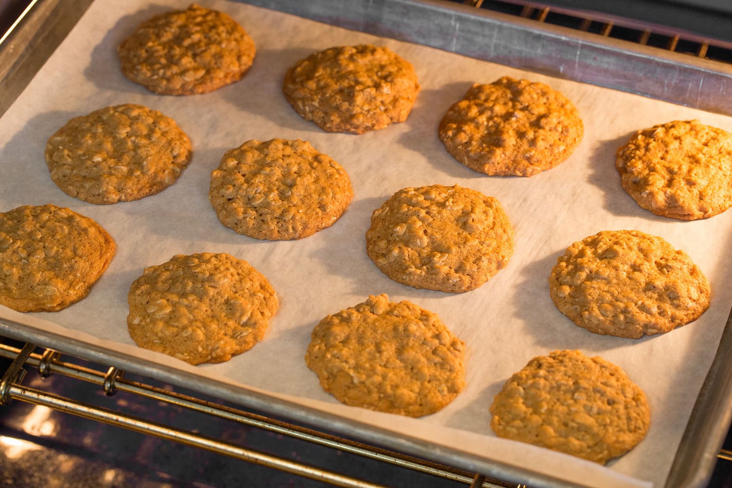 Oatmeal Cream Pies Oatmeal cookies shown baking in oven.
