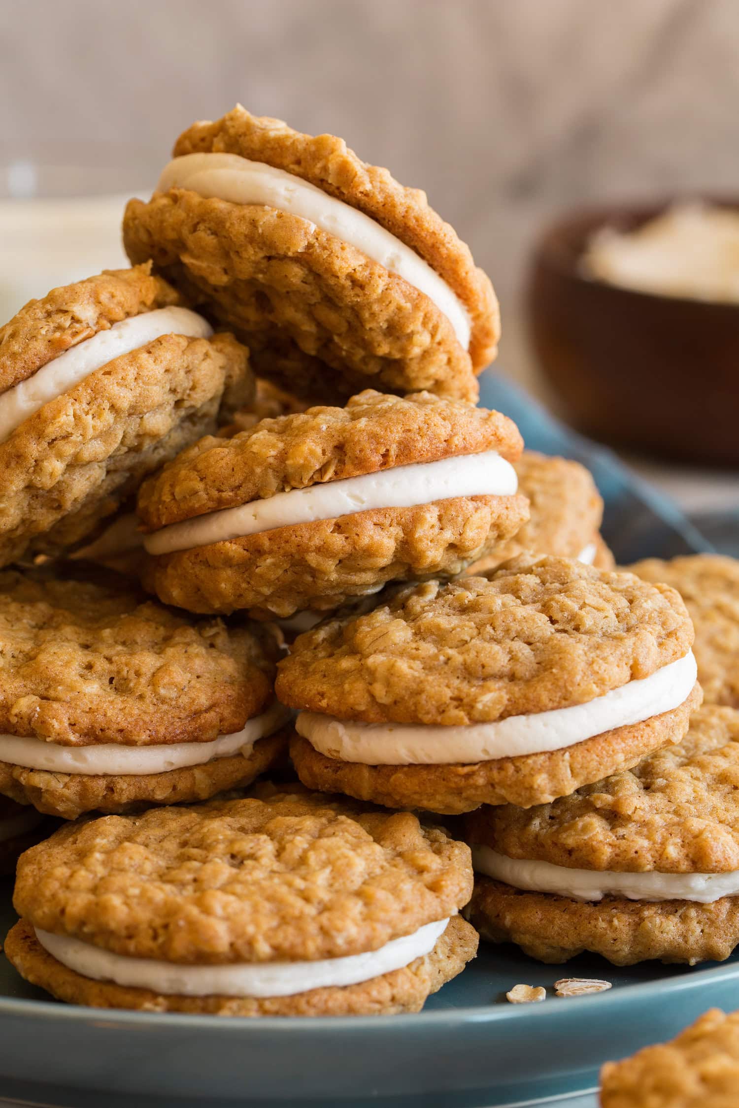 Oatmeal Cream Pies Close up photo of homemade oatmeal cream pies.