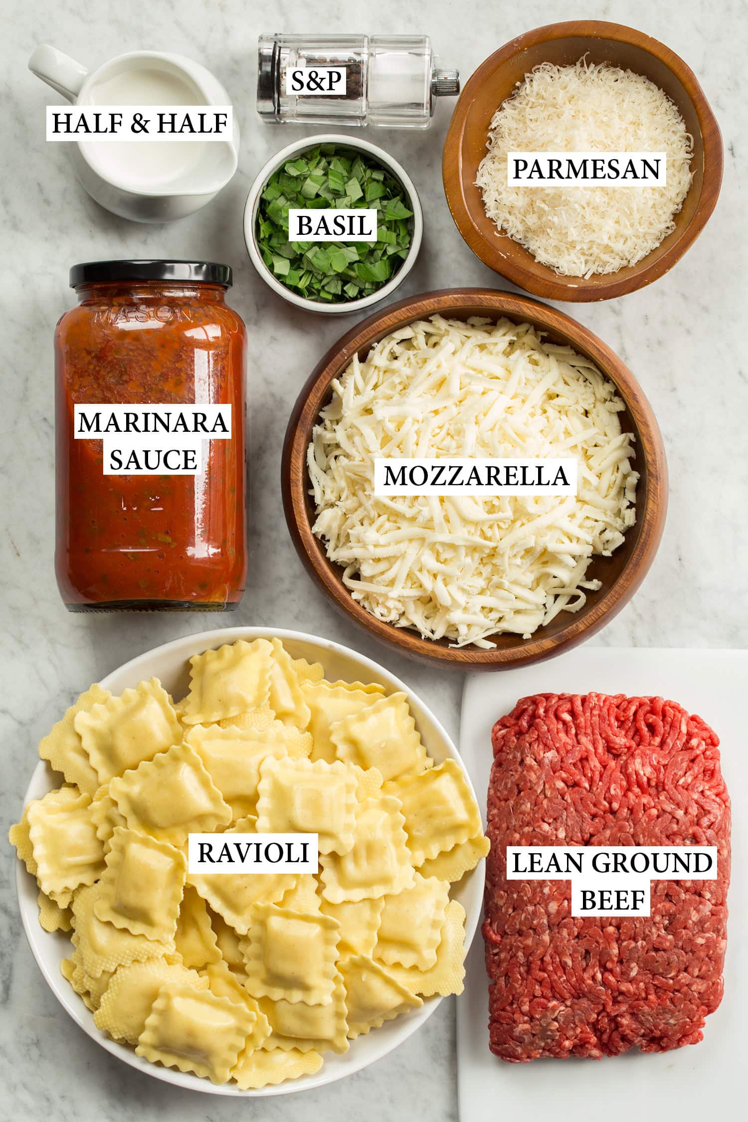 Ingredients used for ravioli lasagna.