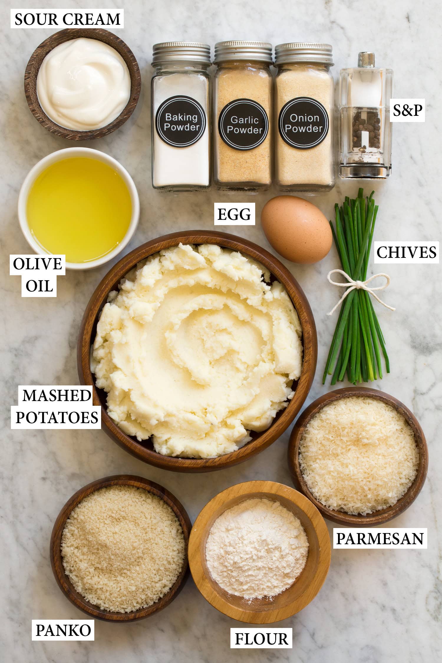 Mashed Potato Cakes Ingredients used to make homemade mashed potato cakes from leftover mashed potatoes.