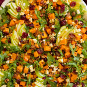 Close up photo of a sweet potato salad.