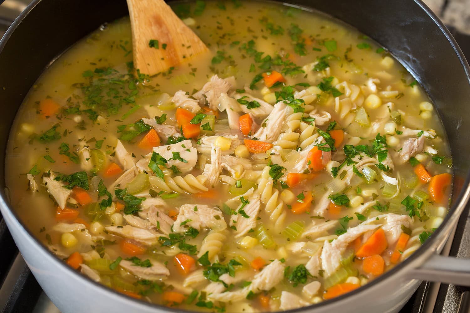 Turkey Soup Completed soup in pot.