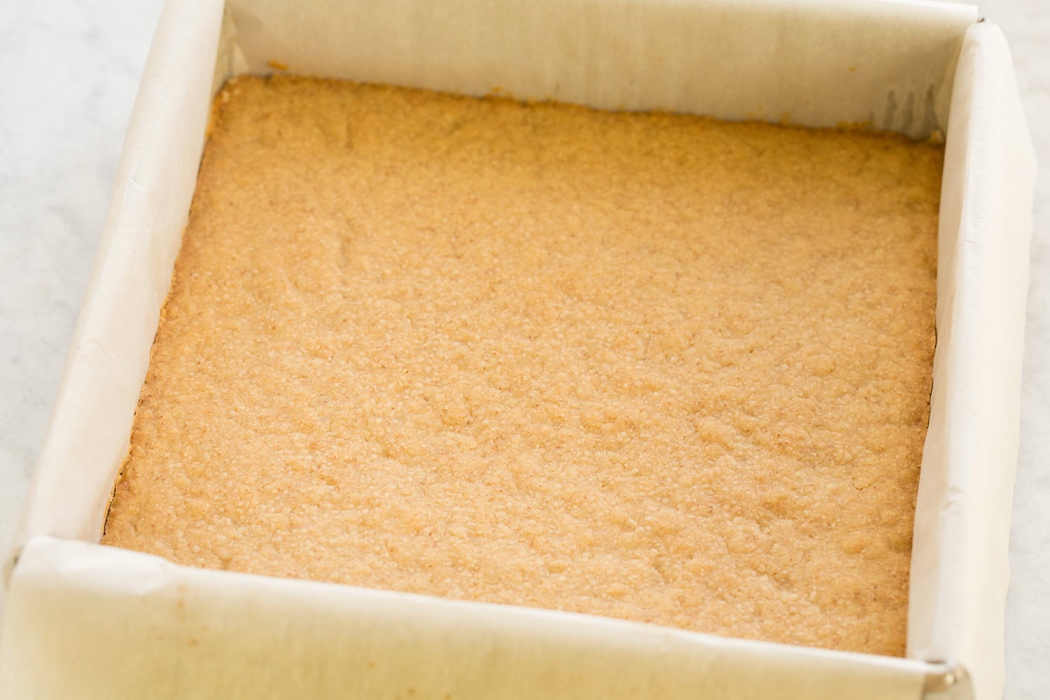 Baked browned butter shortbread cookie dough shown baked.