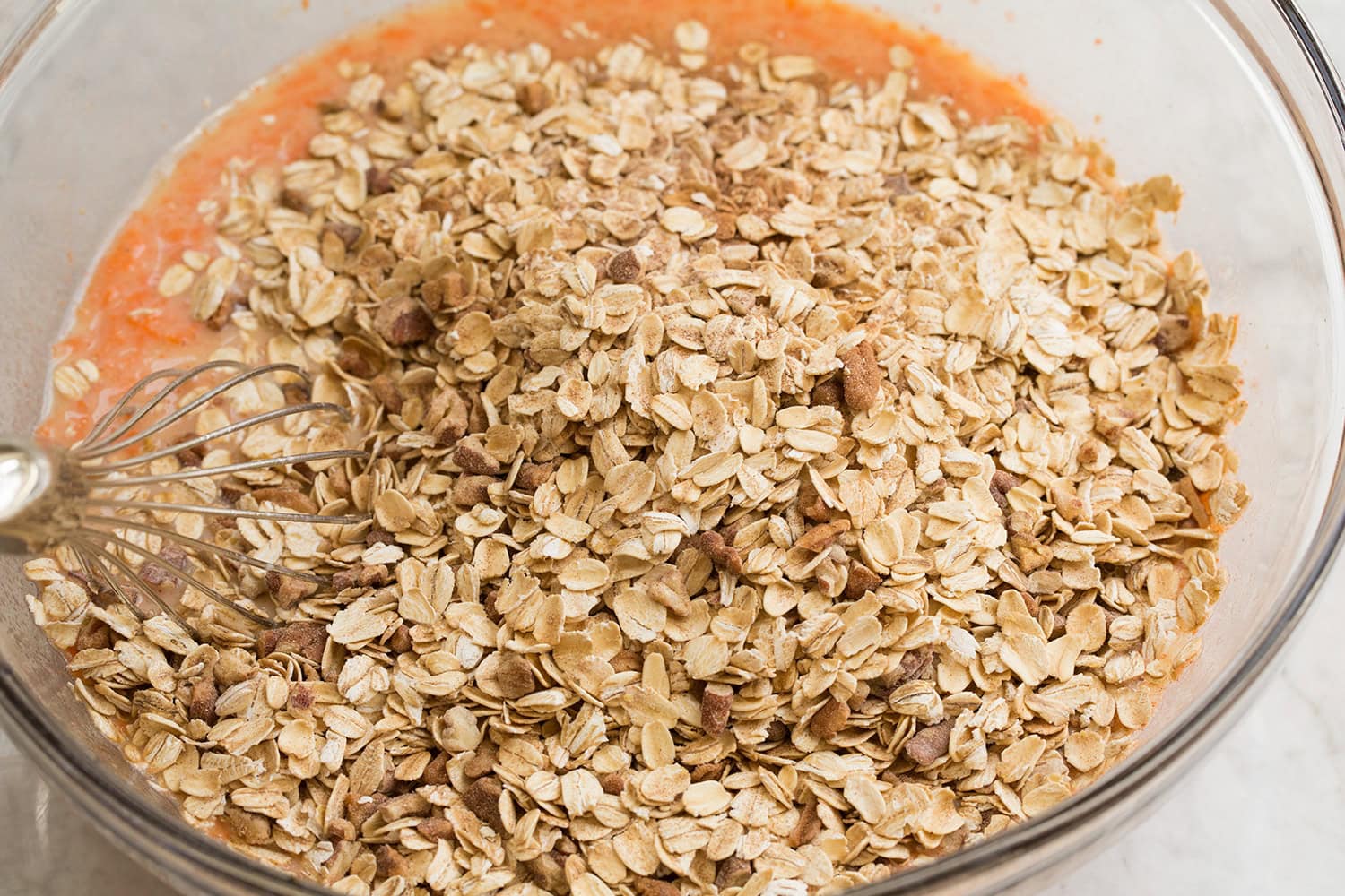 Oat mixture added to carrot milk mixture.