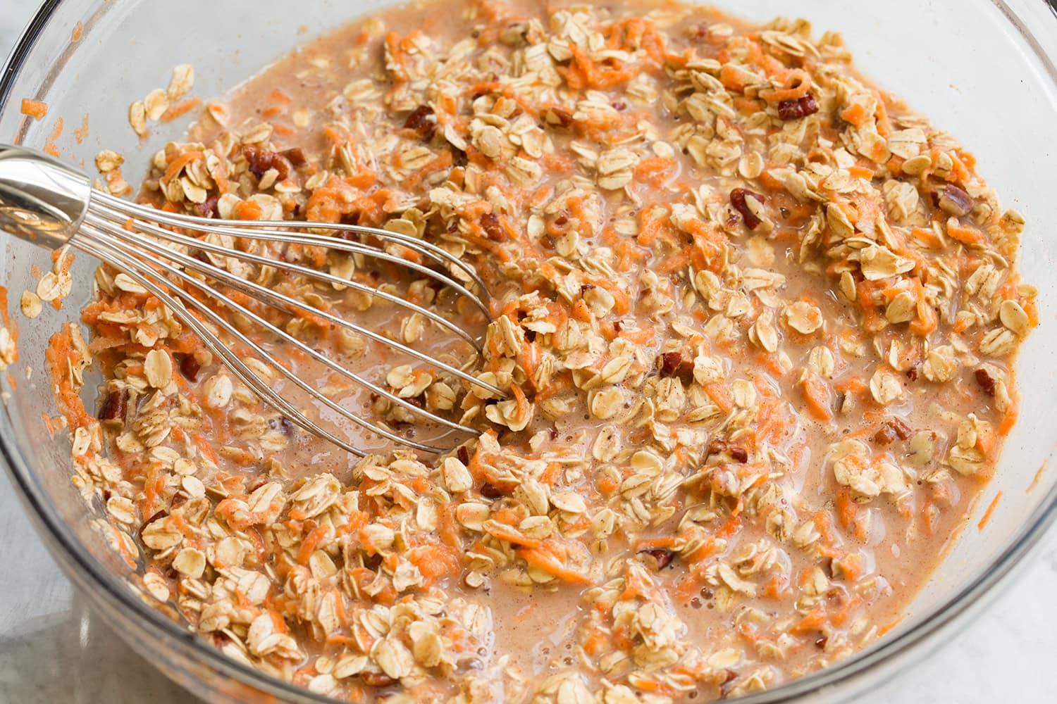 Carrot and oat mixture blended.