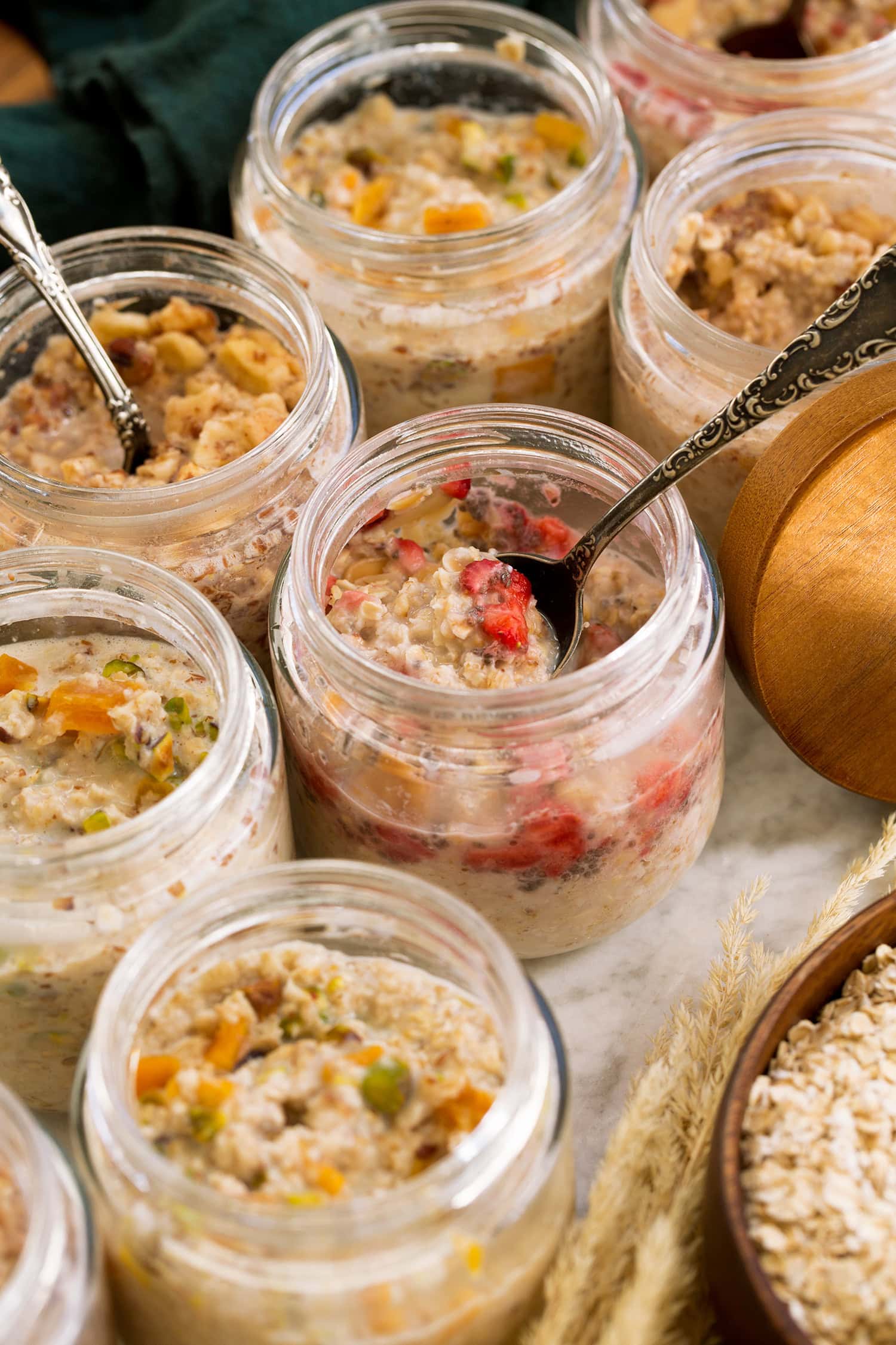 Prepared DIY instant oats with fruit and nuts.