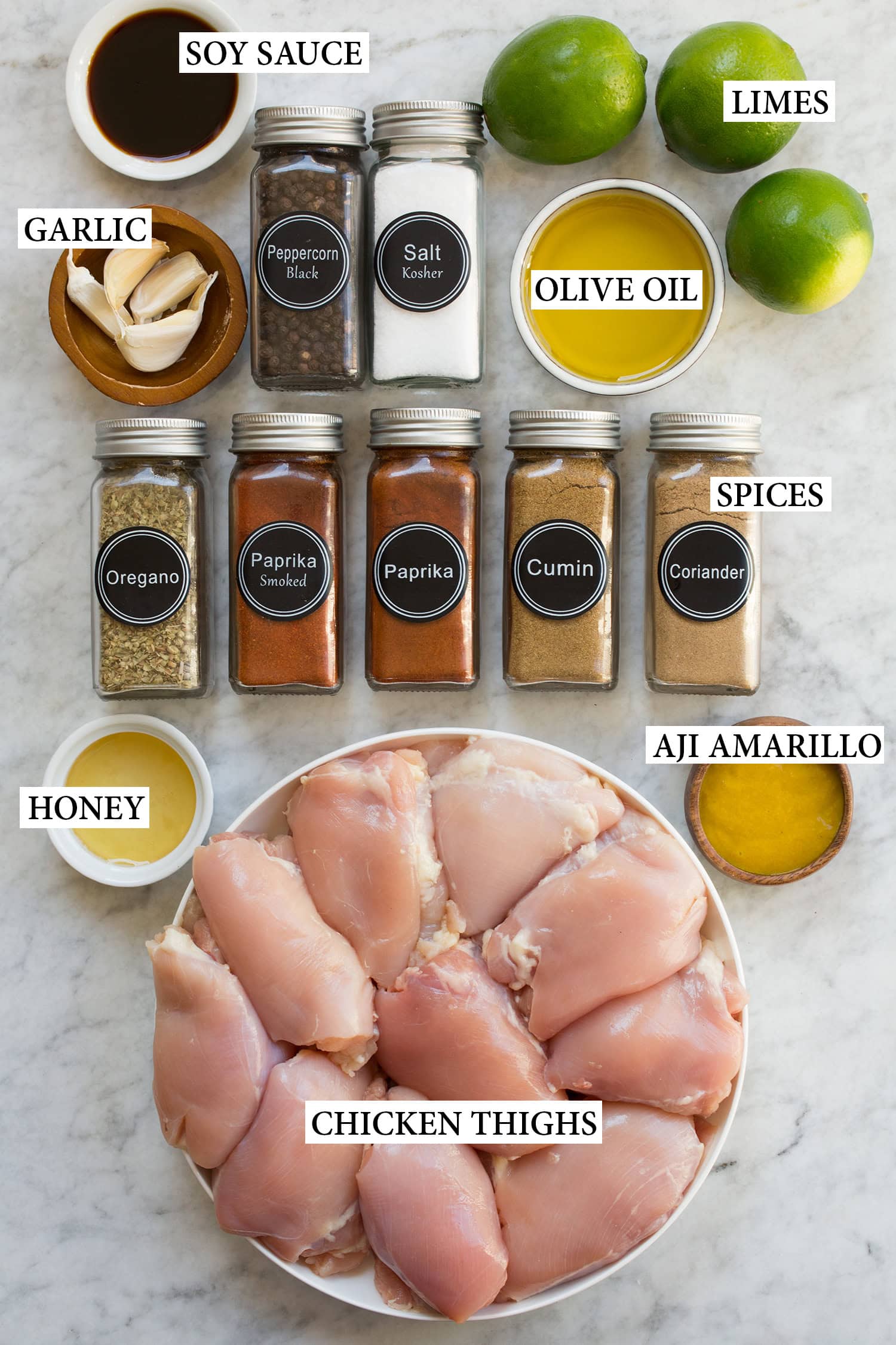 Photo of ingredients used to make Peruvian chicken.