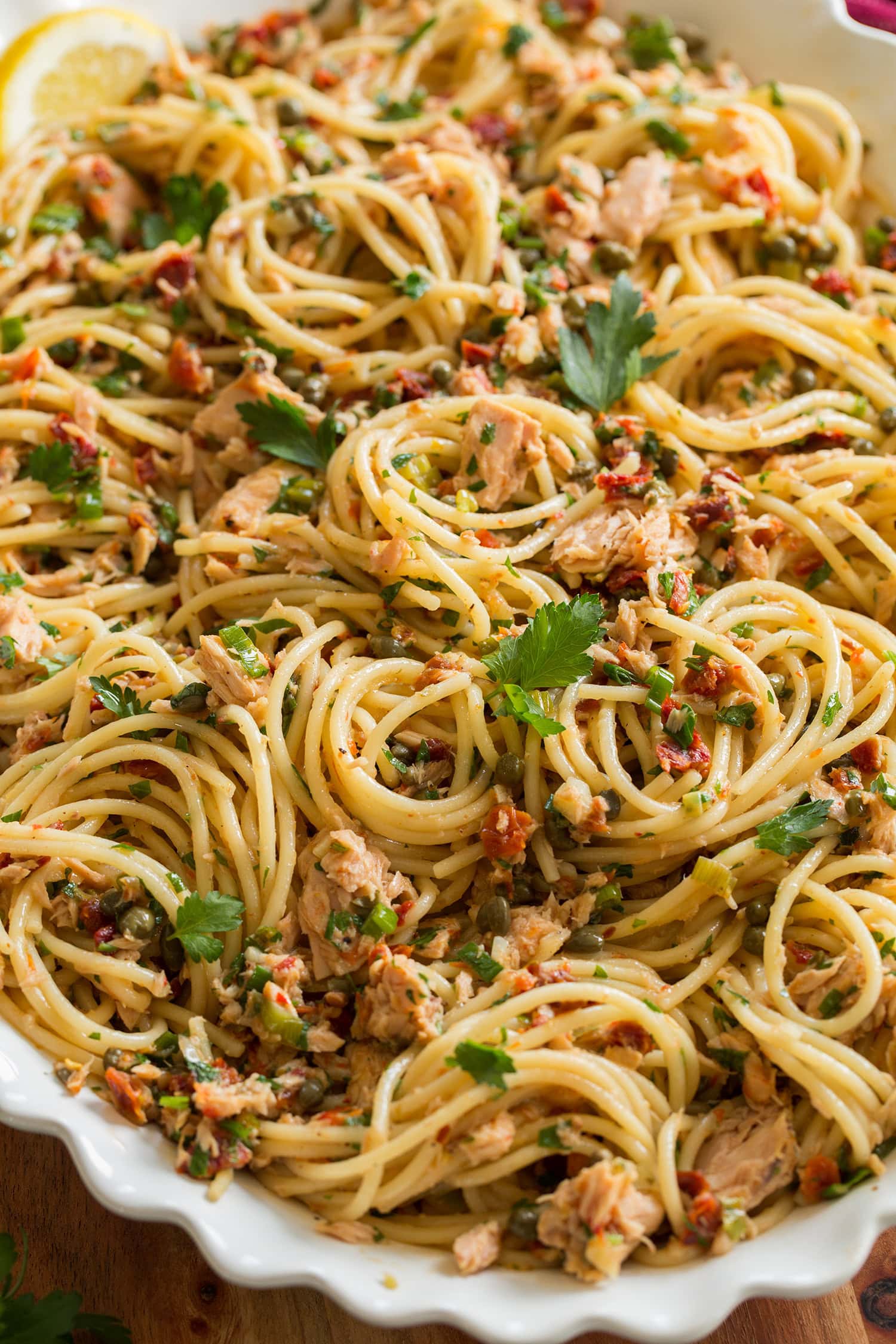 Tuna Pasta Close up photo of tuna pasta.